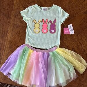 Girls Glitter Bunny Top and Tutu Skirt Matching Set Easter New With Tags